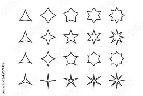 Collection of outline style stars in various shapes and sizes