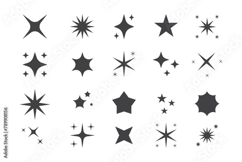 Collection of star icon silhouettes of various shapes and sizes