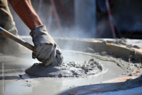 Concrete Curing: Close-up of the curing process for recently poured concrete. photo