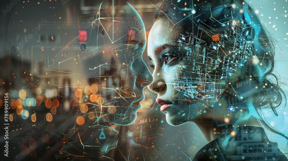 Symbol picture for artificial intelligence and digital twins Symbol picture for artificial intelligence and digital twins