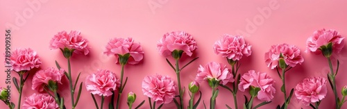 Happy Mother s Day Banner with Pink Carnations on Pink Background