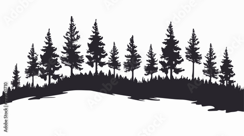 Horizon line with hand drawn silhouettes of coniferou photo