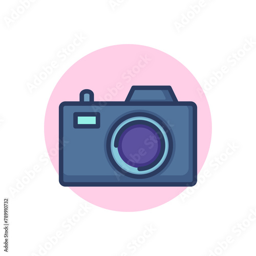 Digital photo camera line icon. Media device, shutter, capture outline sign. Photography, technology, equipment concept. Vector illustration symbol element for web design and apps