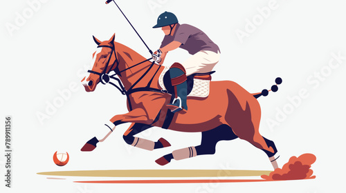 Horse polo flat vector illustration. Game performance