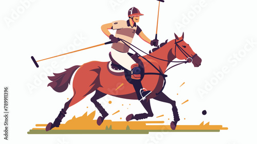 Horse polo flat vector illustration. Game performance