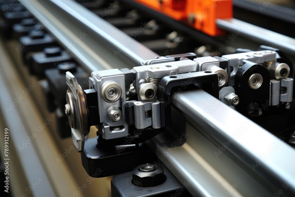 Rail Fastening System Inspection: Close-up of rail fastening system inspection. Rail Fastening System Inspection: Close-up of rail fastening system inspection.