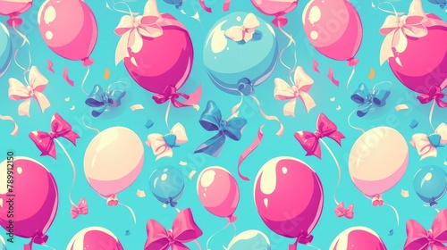 A delightful illustration featuring a 2d pattern of adorable pink and blue balloons
