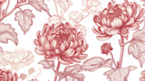 Japanese chrysanthemum hand drawn seamless pattern wi