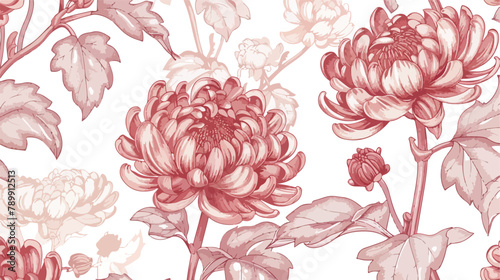 Japanese chrysanthemum hand drawn seamless pattern wi photo