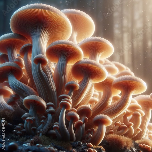 Enchanted Bioluminescent Mushroom Forest in Surreal Nighttime Setting, Illuminating with Magical, Vibrant Colors