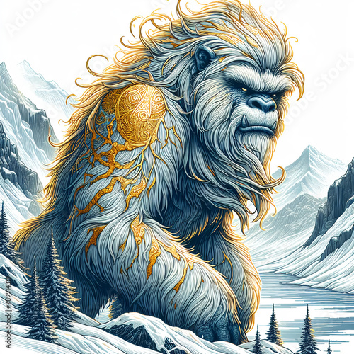 Yeti walks in the mountains	 photo