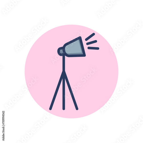 Studio lighting line icon. Spotlight, tripod, floodlight outline sign. Photography, technology, equipment concept. Vector illustration symbol element for web design and apps