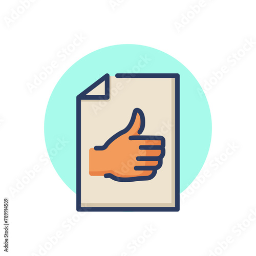 Thumb up on piece of paper line icon. Choice, good quality, confirming outline sign. Check marks and business concept. Vector illustration symbol element for web design and apps