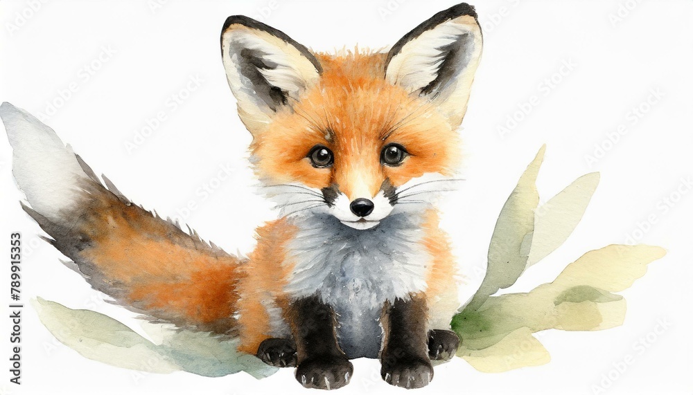 Watercolour painting of a baby fox. Watercolour painting of a baby fox.