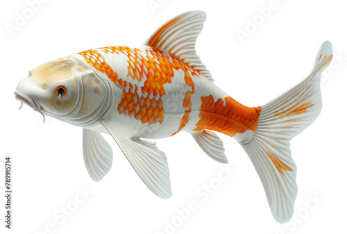 Ornamental koi fish with white and orange patterns isolated on transparent background