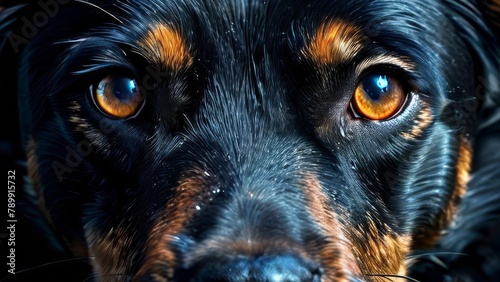 Detailed view of dogs' faces on black.