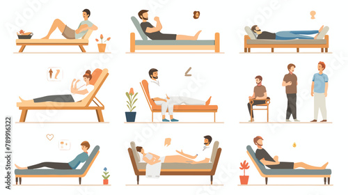 Massage therapists at work flat vector illustrations