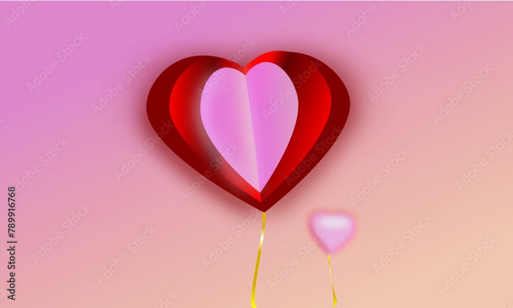 3D paper love balloon. 3D paper heart balloon.Pink gradient background.Celebrate party,birthday,valentine's day,mother's day, father's day,Christmas,event,template background,poster,card,banner,flyer