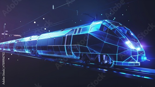 3D Moving High-Speed Train in Dark Blue: Railway