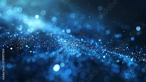 3d blue particles with bokeh line background, particles wallpaper 3d rendering of abstract blue particles with depth of field and bokeh Abstract Wavy Digital Technology Mesh, Generative Ai