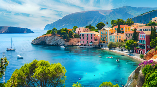 Panoramic view of the Amalfi Coast in Italy with colorful cliffside villages Scenic View of Old Cliffside Buildings in Positano, Amalfi Coast, Italy, Generative Ai photo