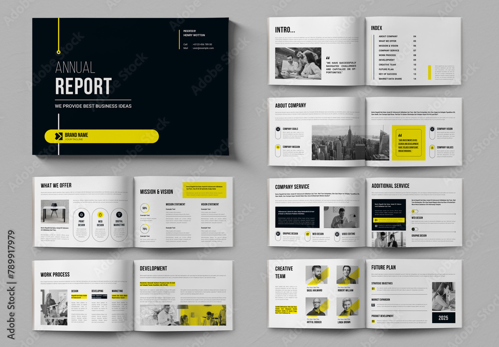 Annual Report Brochure Layout With Yellow And Black Accents Landscape ...