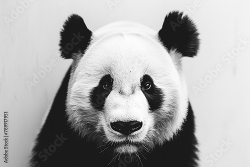 Aesthetically pleasing image showcasing the beauty of simplicity, with a black and white panda face on a pristine white backdrop.