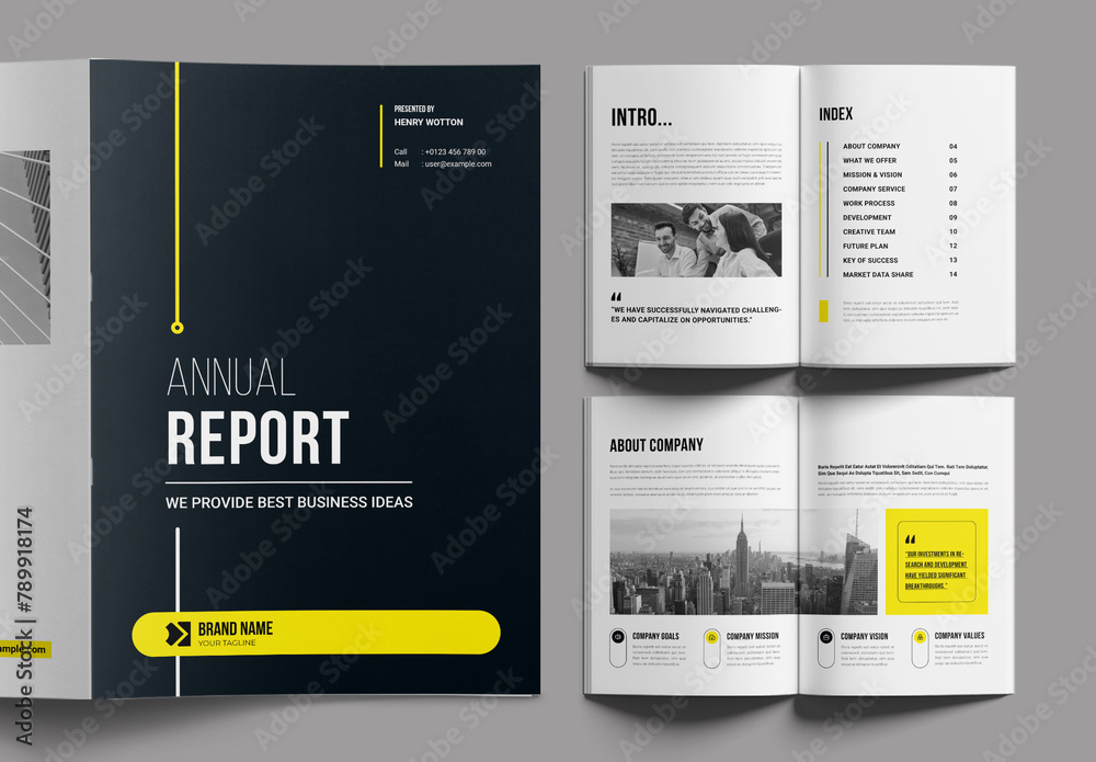 Annual Report Brochure Layout With Yellow And Black Accents Stock ...