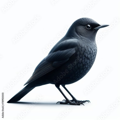 Image of isolated blackbird against pure white background, ideal for presentations
 photo