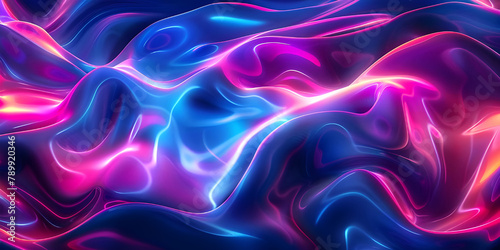 Holographic Neon Fluid Waves Background - Ai Generated