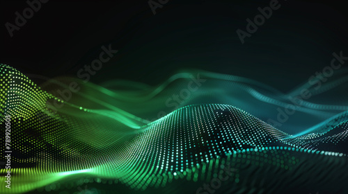 Dynamic Dot Wave: 3D Curves in Blue & Green Gradient Light. Generative AI