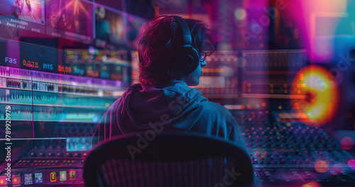 a man uses music software in studio