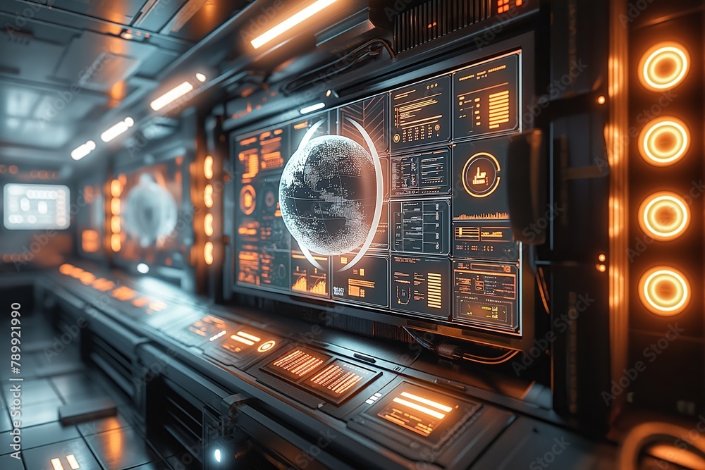 Futuristic Space Station Control Room Interface