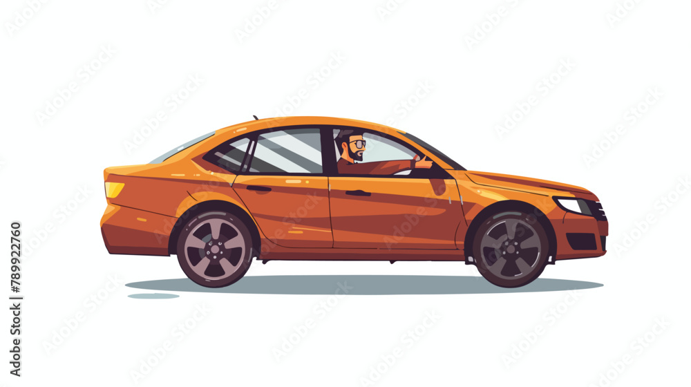 Car with driver man. Hand drawn style vector design illustration