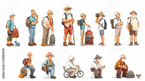Color set hobbies men in old age. Hand drawn style vector