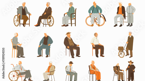 Color set hobbies men in old age. Hand drawn style vector