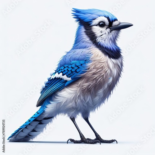 Image of isolated blue jay against pure white background, ideal for presentations 