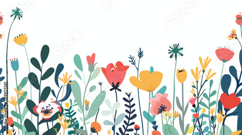 Naive spring flower border. Abstract floral banner © Blue