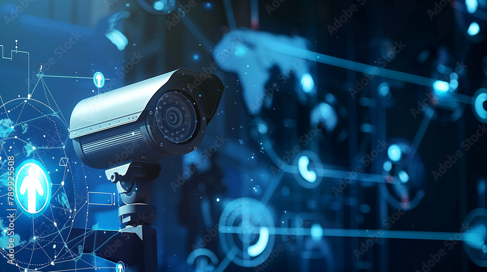 Surveillance Technology in Action with Blue Digital Data Visualization Surveillance Technology in Action with Blue Digital Data Visualization