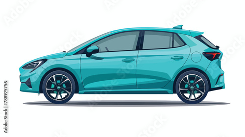 New compact hatchback car as a gift. Vector flat style