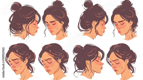 Crying woman face set. Sad girl. Hand drawn style vector