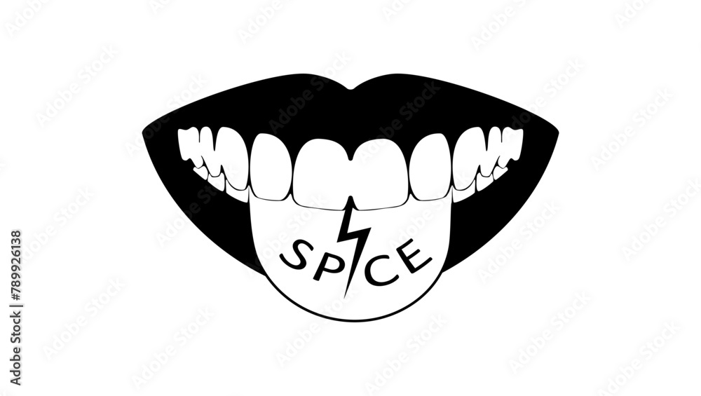 spice word lettering, Spicy food emblem, black isolated silhouette spice word lettering, Spicy food emblem, black isolated silhouette