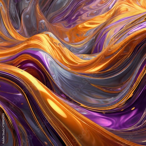 abstract background with waves.abstract iridescent wavy orange and purple metallic liquid background, depicted in a dynamic digital painting. The fluid forms undulate and flow in a hypnotic rhythm, ca