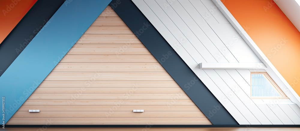 Fototapeta premium Room with Wooden Wall and Blue Orange Accent