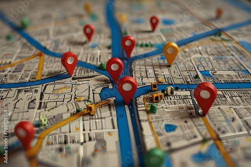 Stylized city map with location pins
 photo