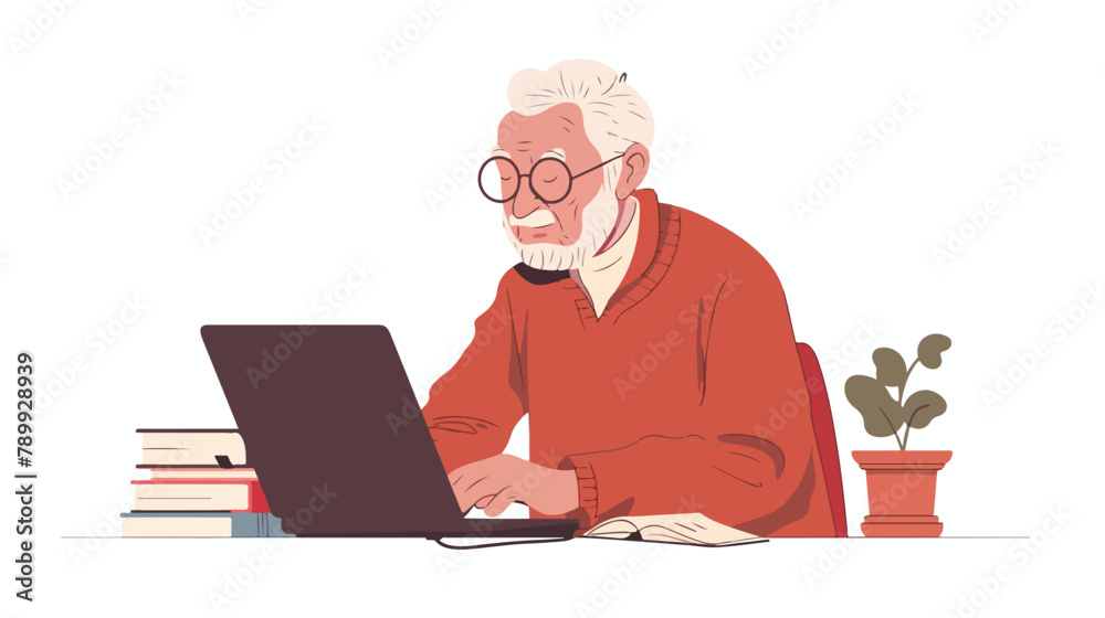 Elderly person study to work on notebook or computer