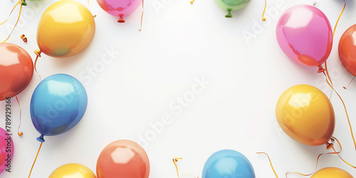 Palloncini per festa su sfondo bianco con spazio per messaggio o immagine. Compleanno. Festa. photo
