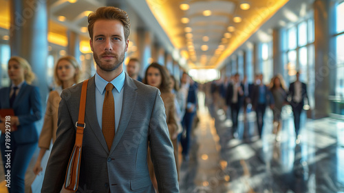 1. Corporate Office: A line of neatly dressed individuals snakes its way through the lobby of a sleek corporate office building, each person clutching a portfolio and wearing a mix photo