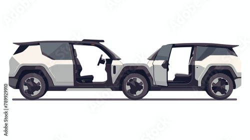 Modern electric CUV with an open drivers door isolated