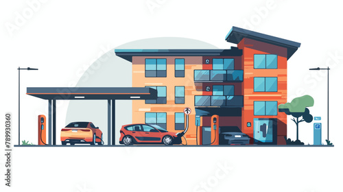 Modern motel with electric car parking and charging 